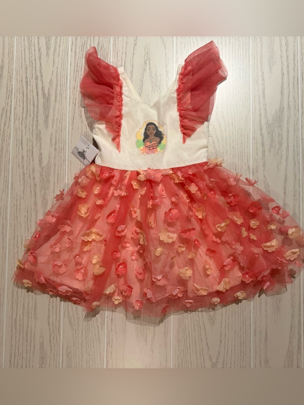 Rare Editions Disney Moana Girls 2T Coral 3D Floral Tulle Party Dress NWT